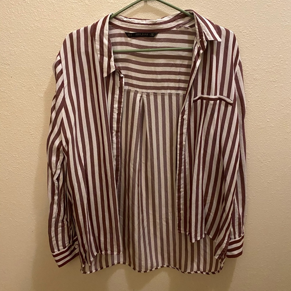 Zara Women’s Top Blouse Striped Button Down
